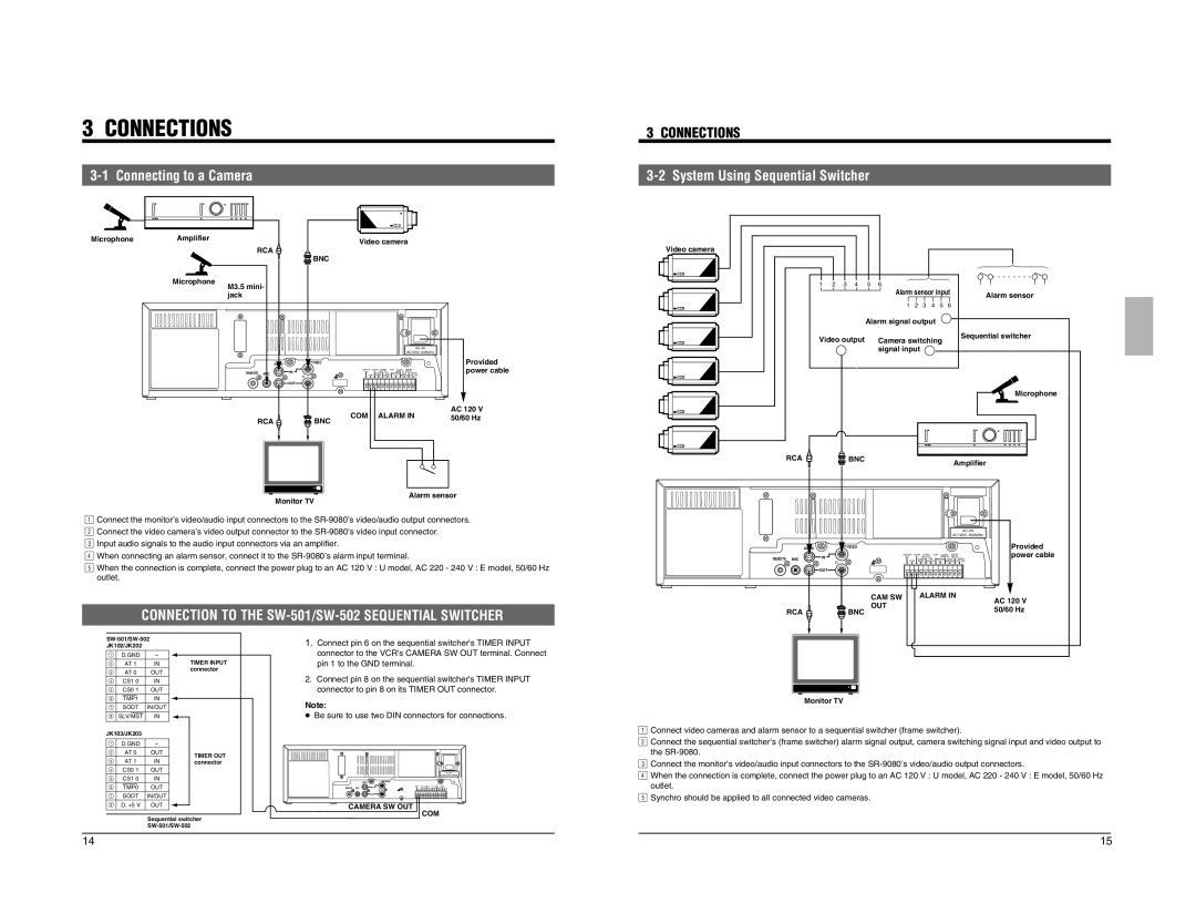 JVC SR-9080 appendix Connections, Connecting to a Camera, System Using Sequential Switcher 