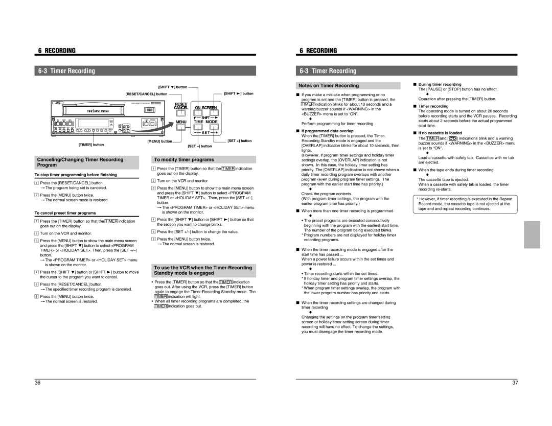 JVC SR-9090U instruction manual Canceling/Changing Timer Recording Program, 1To modify timer programs 