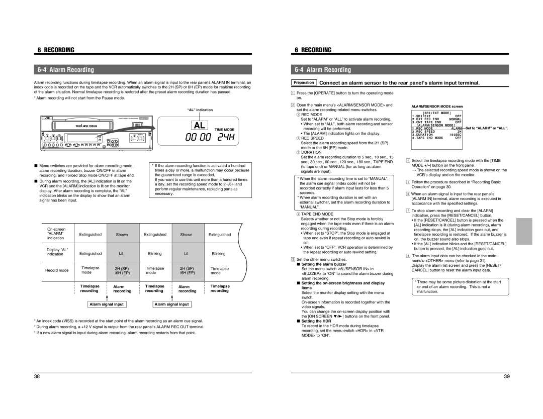 JVC SR-9090U instruction manual Alarm Recording 