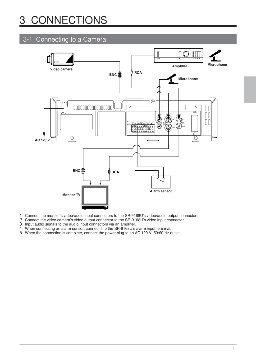 JVC SR-9168U appendix Connections, Connecting to a Camera 