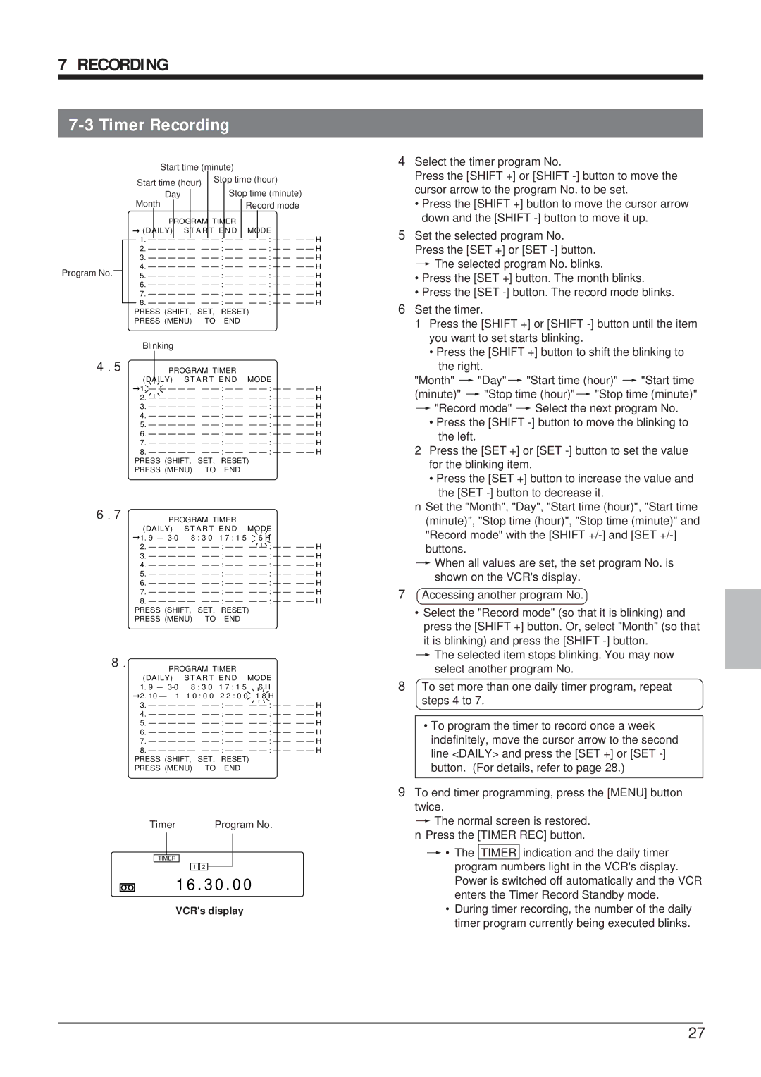 JVC SR-9168U appendix VCRs display, Blinking 