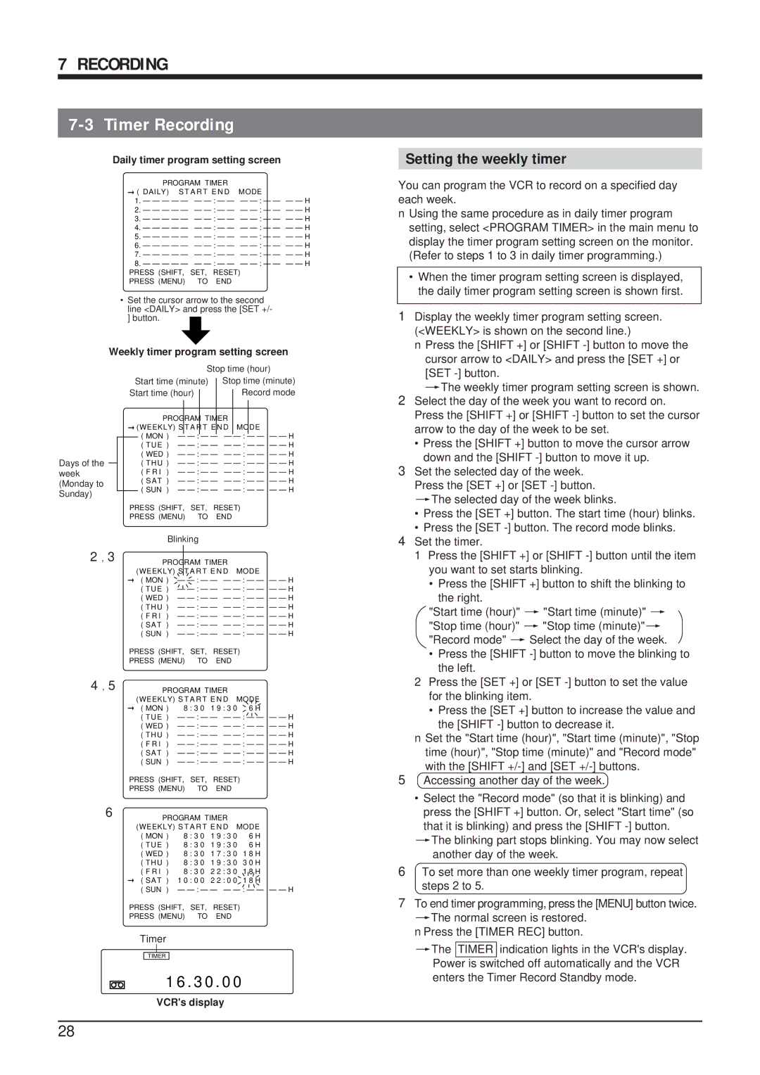 JVC SR-9168U appendix Setting the weekly timer 