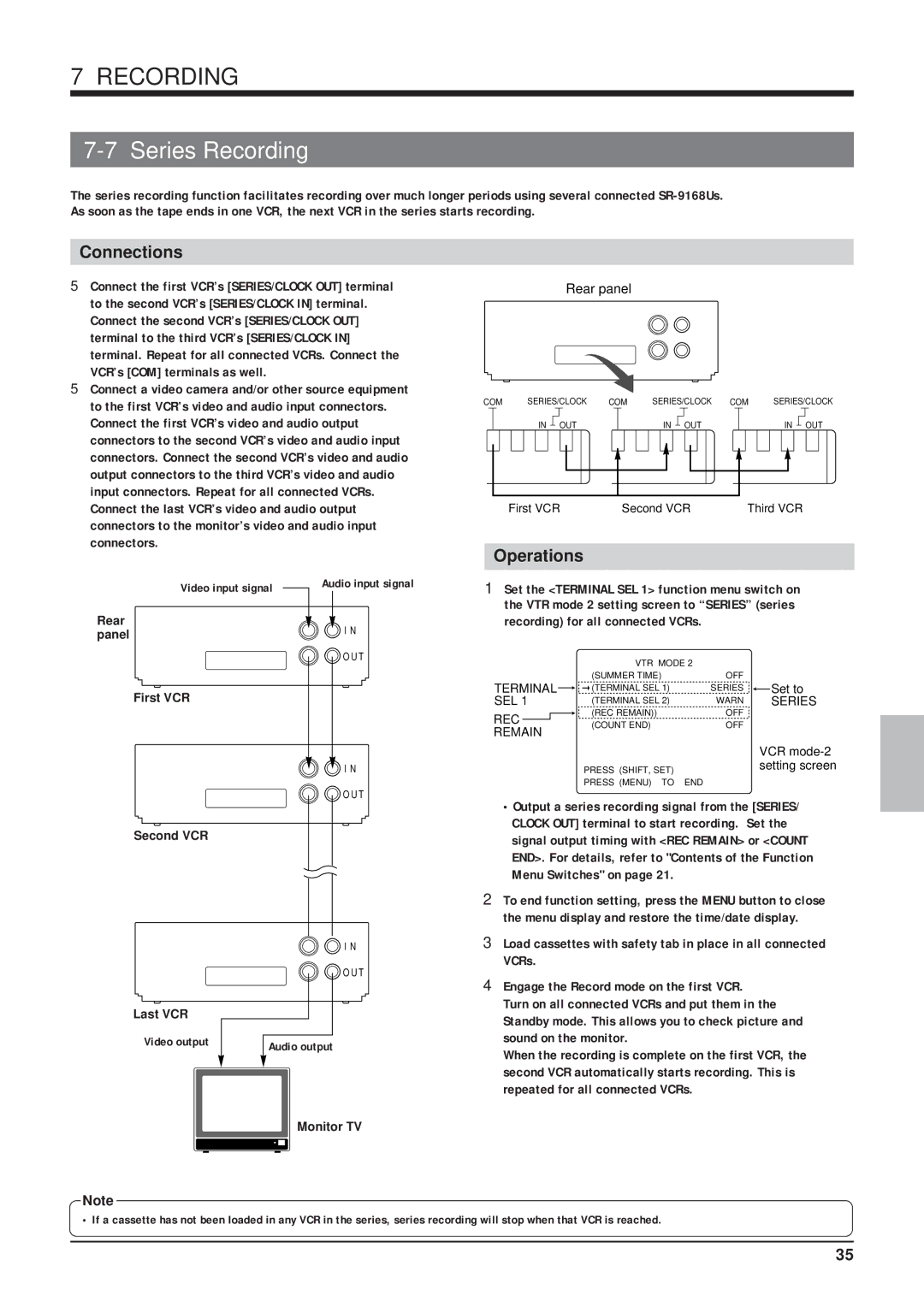 JVC SR-9168U appendix Series Recording, Connections, Operations, Rear panel, Rear Panel First VCR 