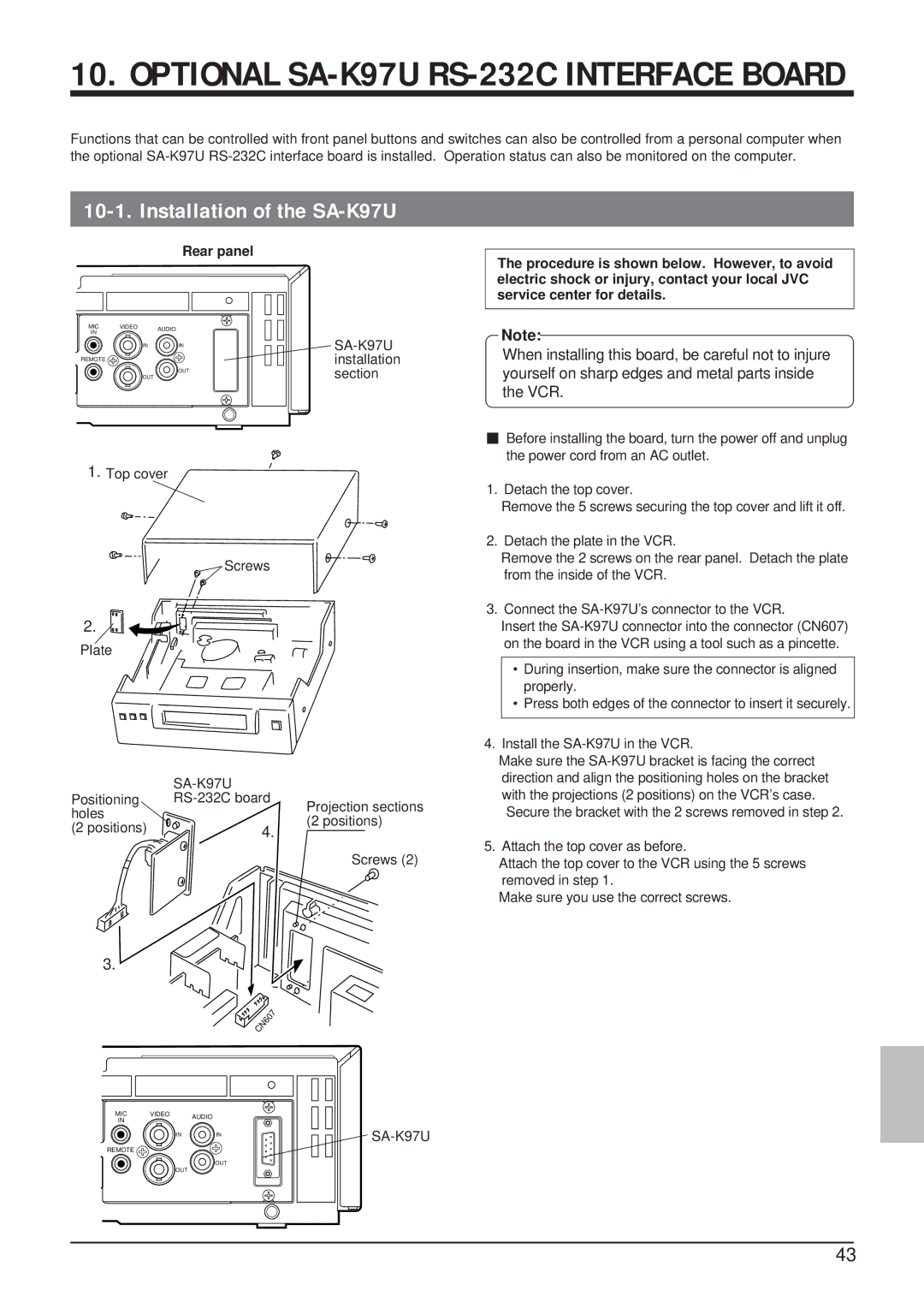 JVC SR-9168U appendix Installation of the SA-K97U 