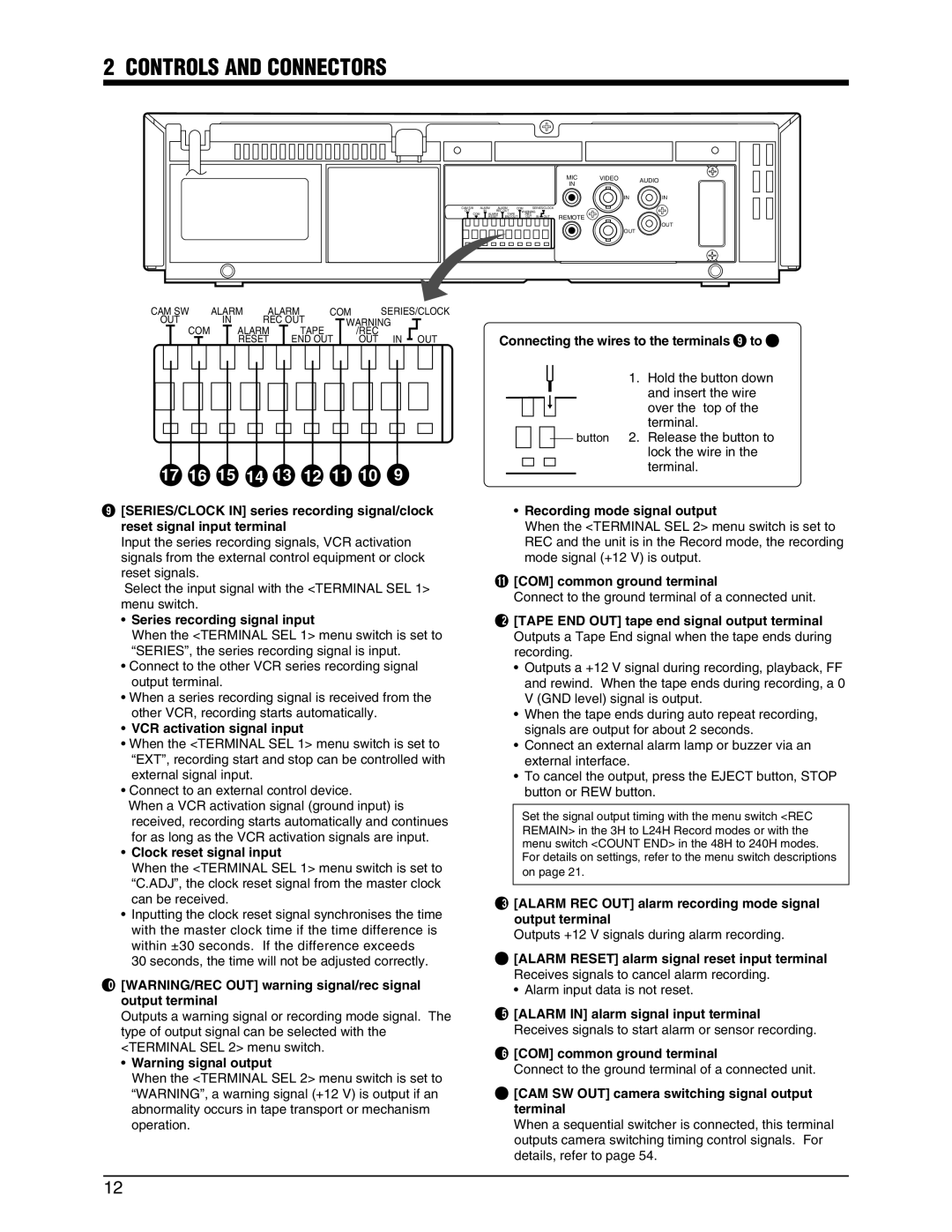 JVC SR-9240EK appendix Series recording signal input, VCR activation signal input, Clock reset signal input 