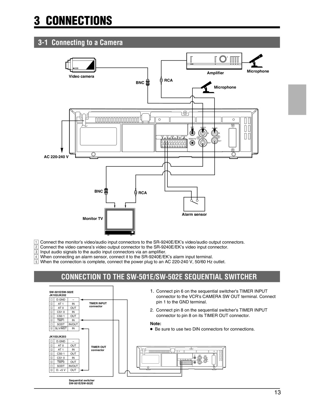 JVC SR-9240EK appendix Connections, Connecting to a Camera 