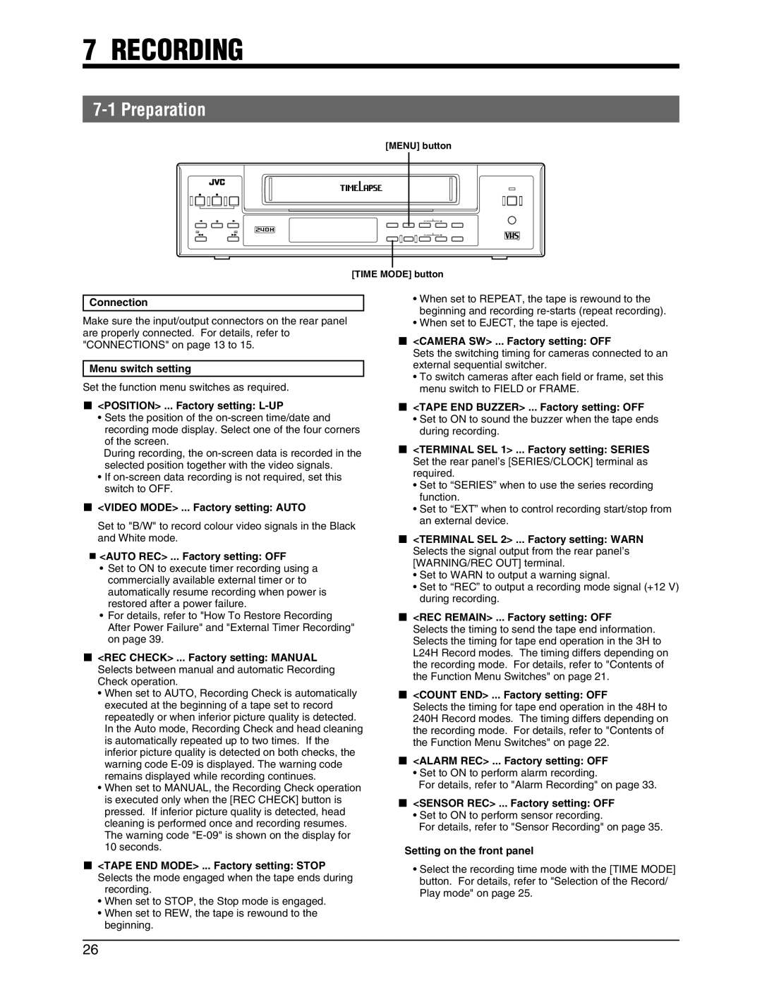 JVC SR-9240EK appendix Recording, Preparation 