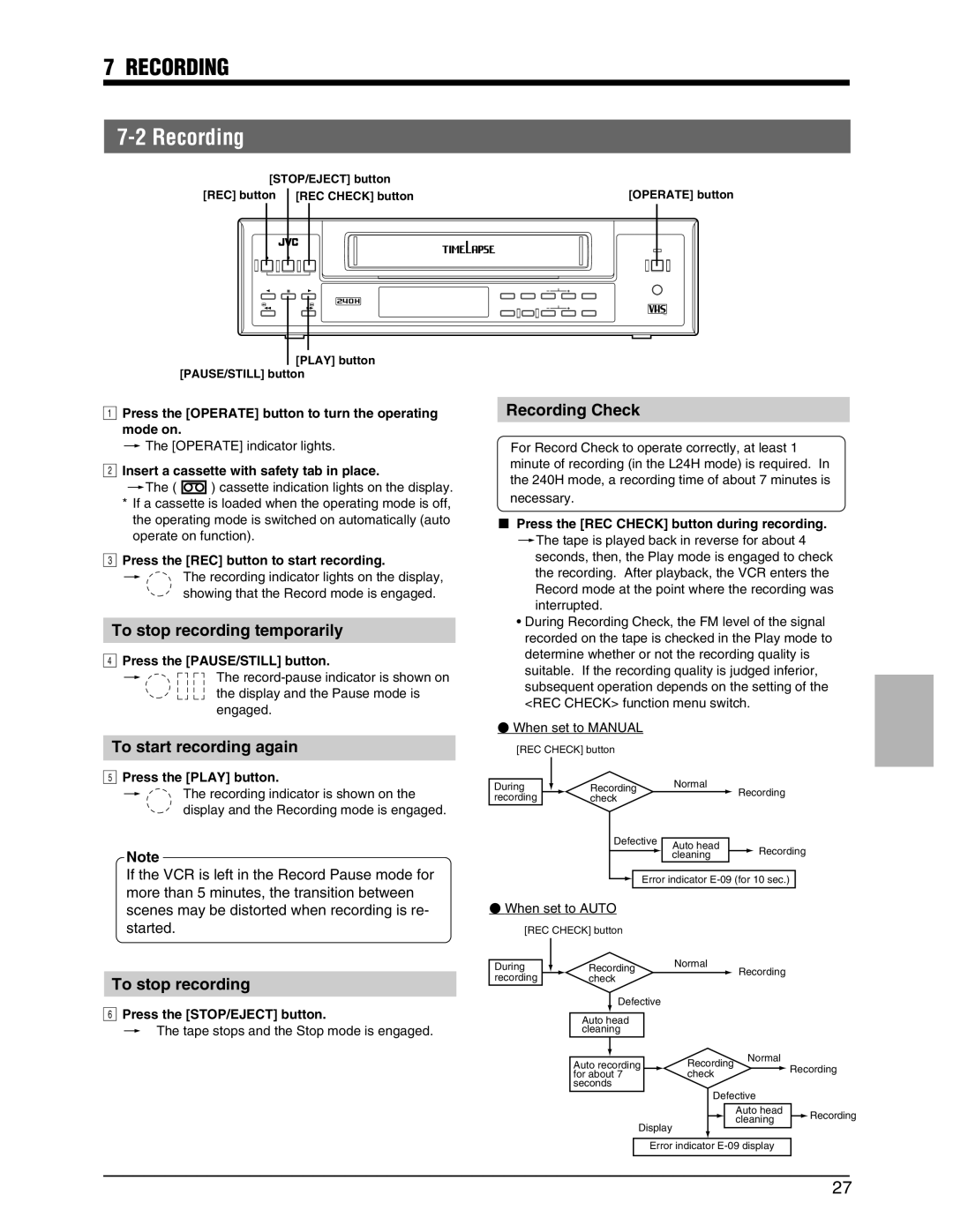 JVC SR-9240EK appendix Recording 