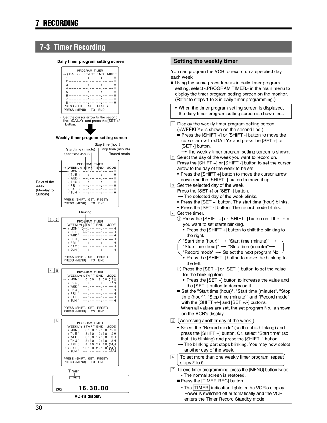 JVC SR-9240EK appendix Setting the weekly timer, Start time hour 