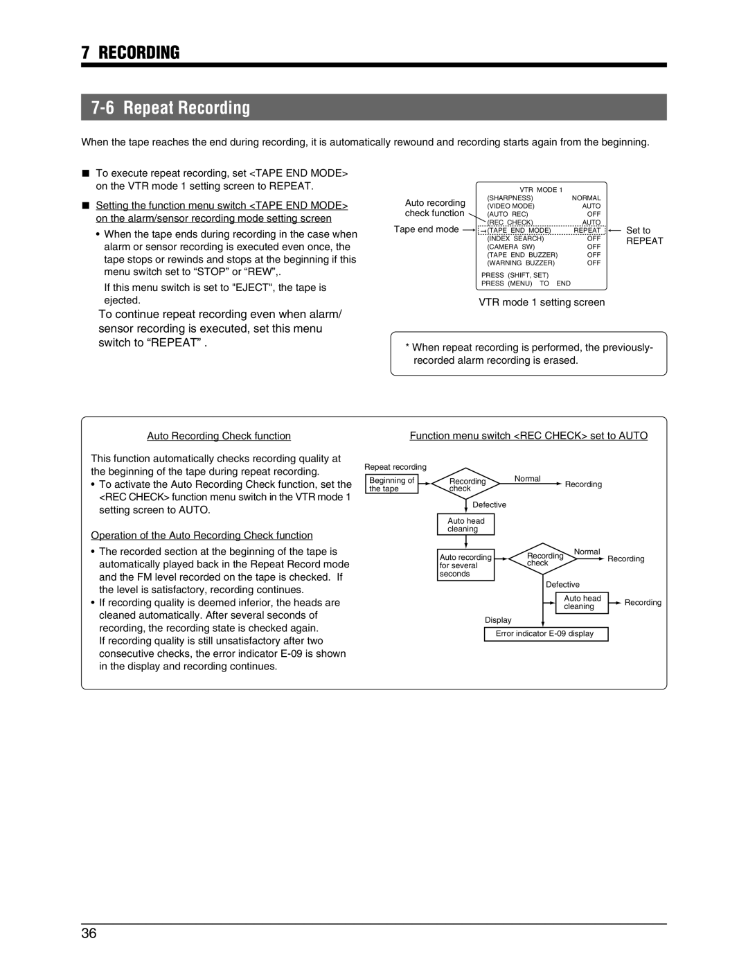 JVC SR-9240EK appendix Repeat Recording, Check function 