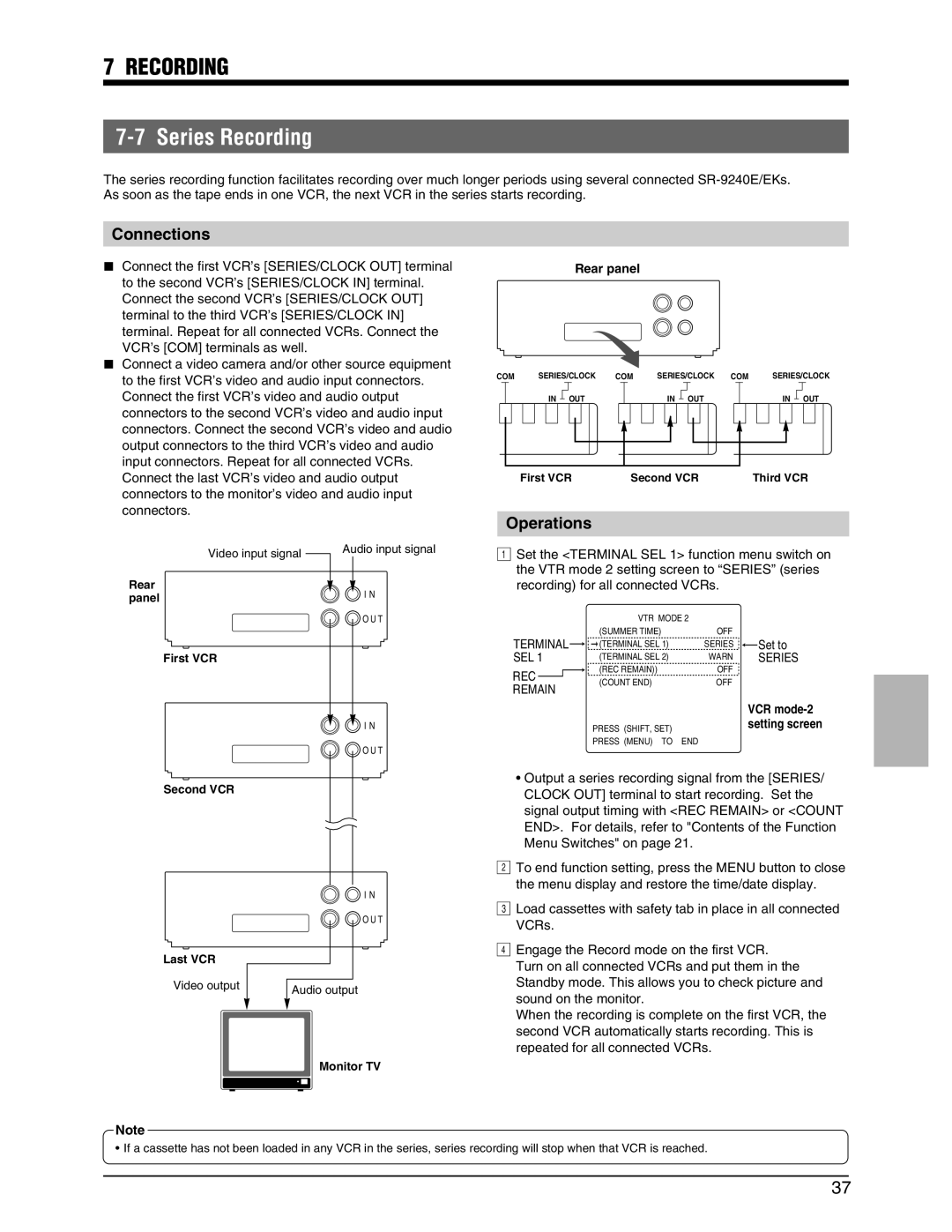 JVC SR-9240EK appendix Series Recording, Connections, 1Operations, Rear panel 