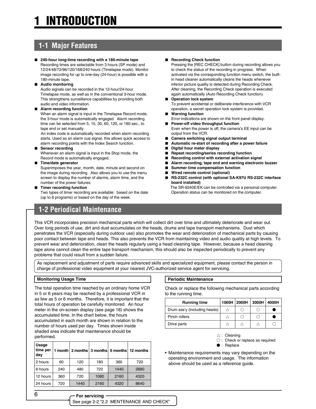 JVC SR-9240EK appendix Introduction, Major Features, Periodical Maintenance 