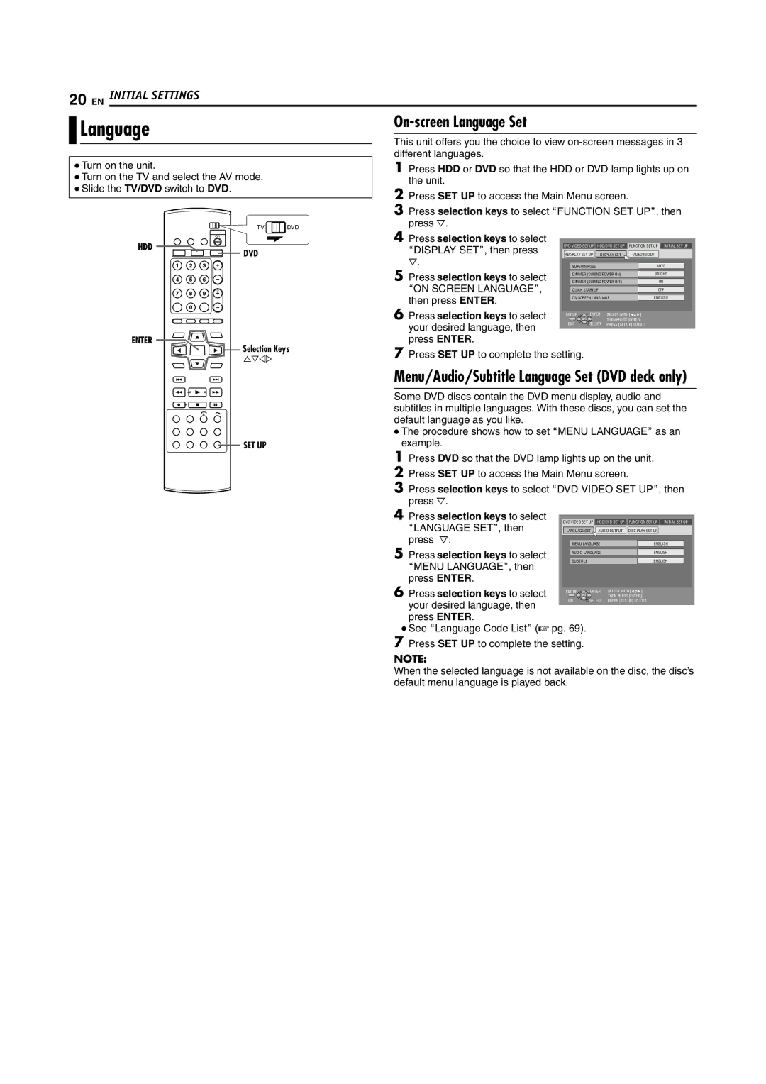 JVC SR-DVM600U manual On-screen Language Set 