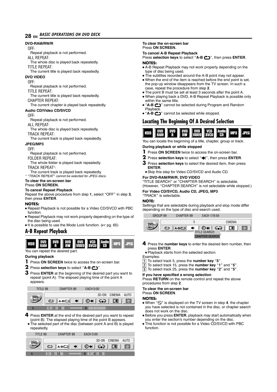 JVC SR-DVM600U manual ALL Repeat, Title Repeat, Chapter Repeat, Track Repeat, Folder Repeat 