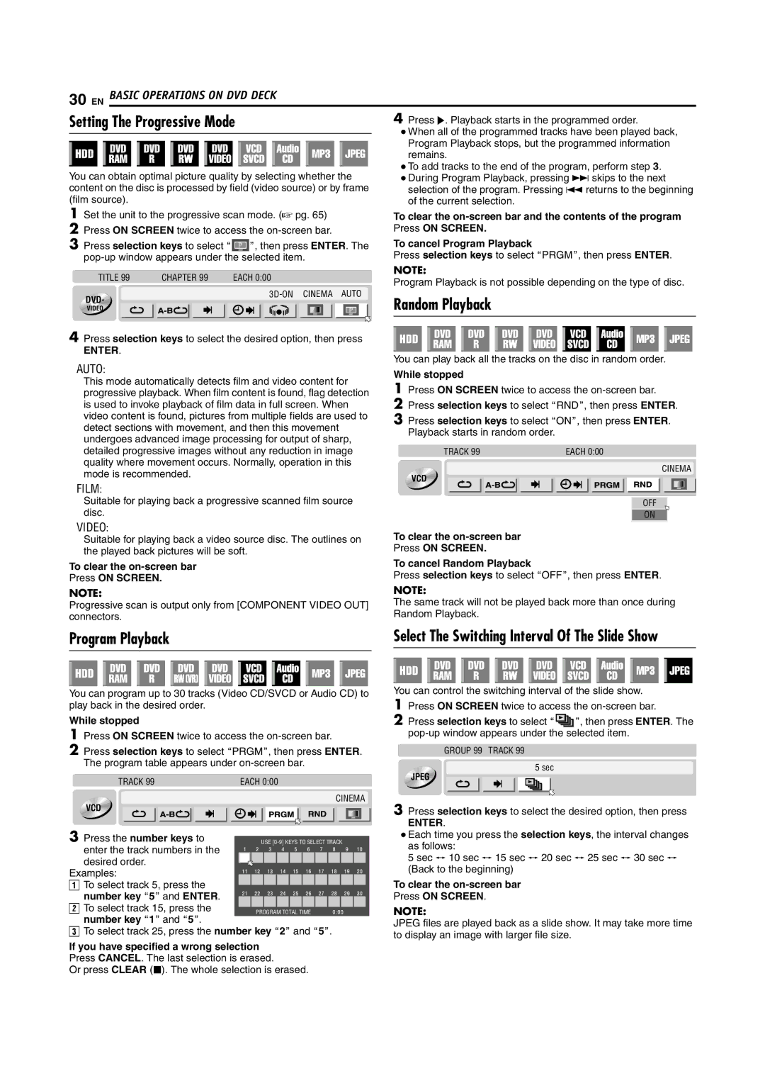 JVC SR-DVM600U manual Setting The Progressive Mode, Program Playback, Auto, Film, Video 