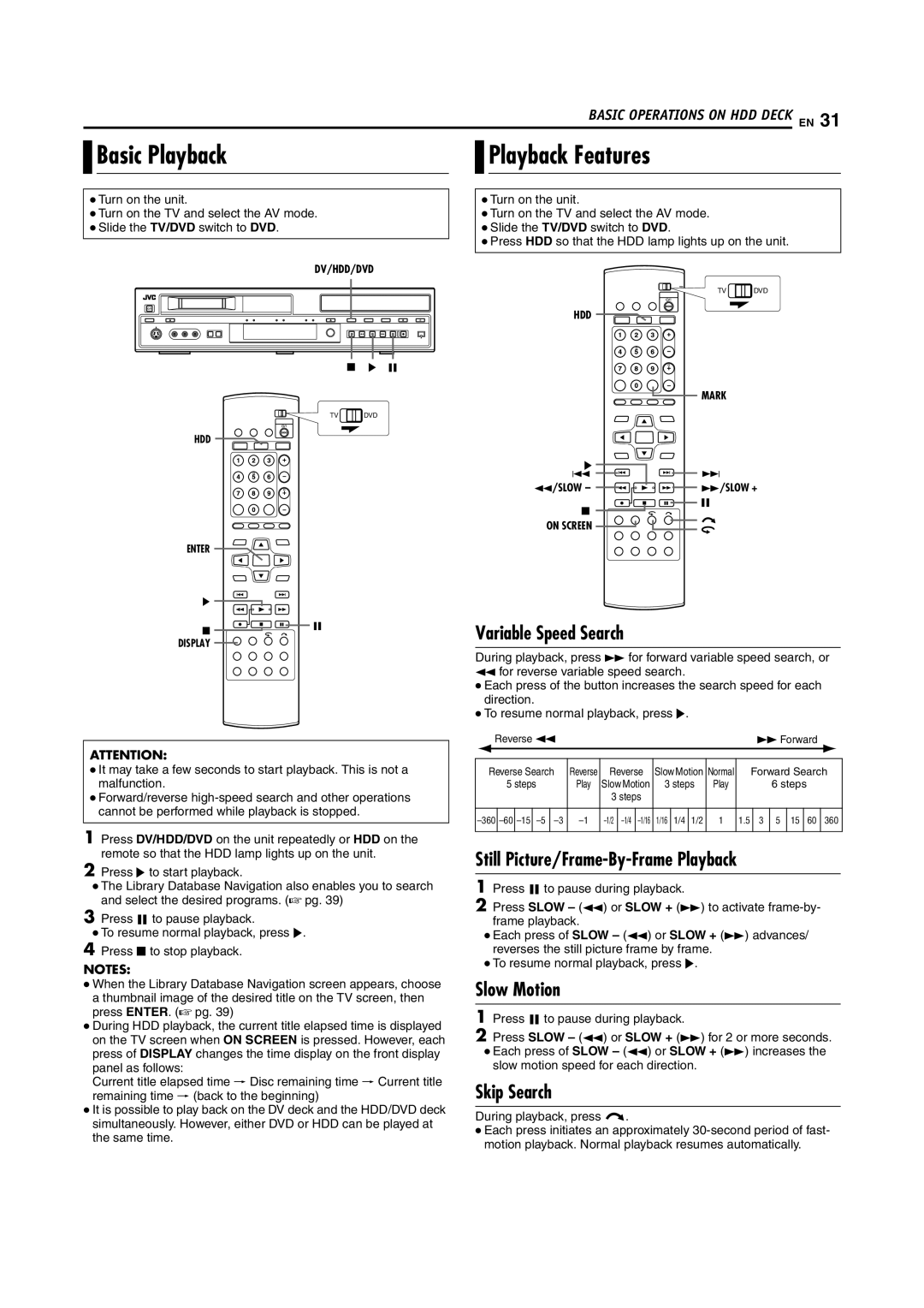 JVC SR-DVM600U manual Basic Playback Playback Features, Skip Search 