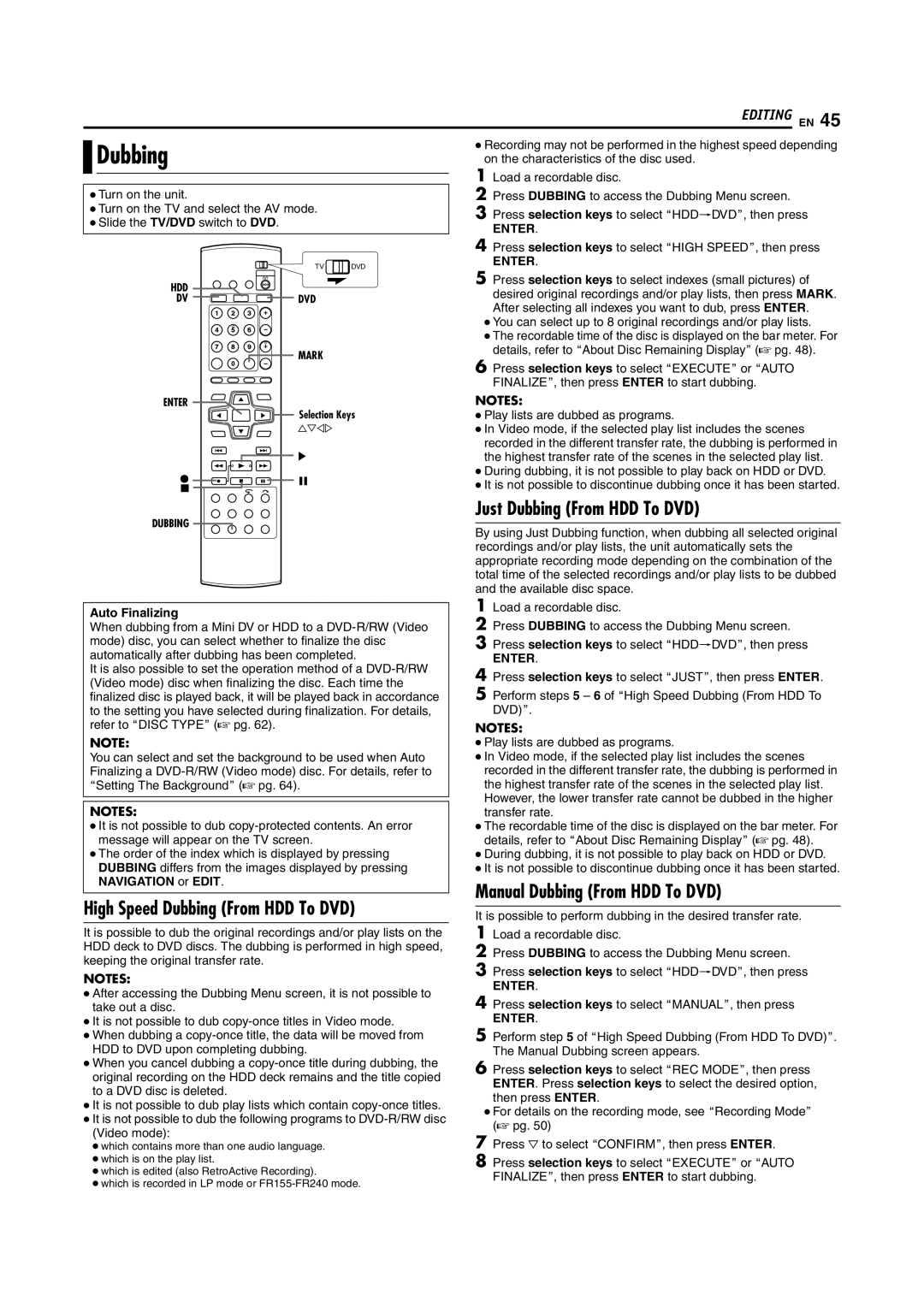 JVC SR-DVM600U manual High Speed Dubbing From HDD To DVD, Just Dubbing From HDD To DVD, Manual Dubbing From HDD To DVD 