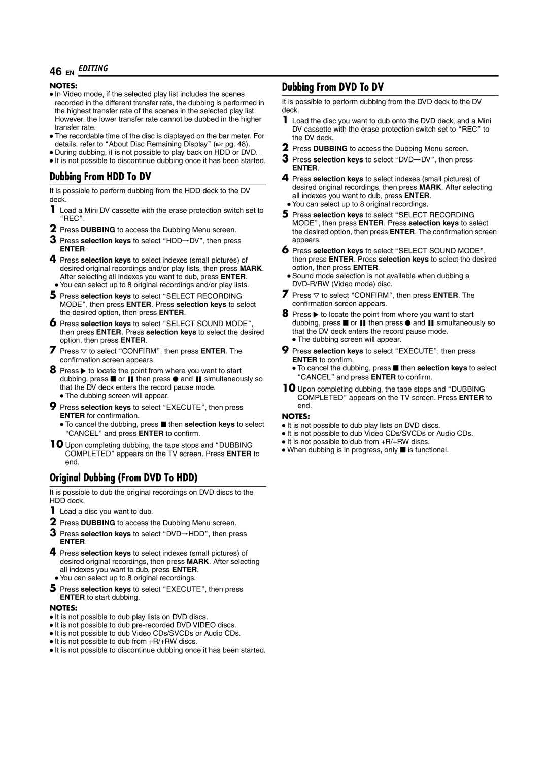 JVC SR-DVM600U manual Dubbing From HDD To DV, Original Dubbing From DVD To HDD, Arecb 