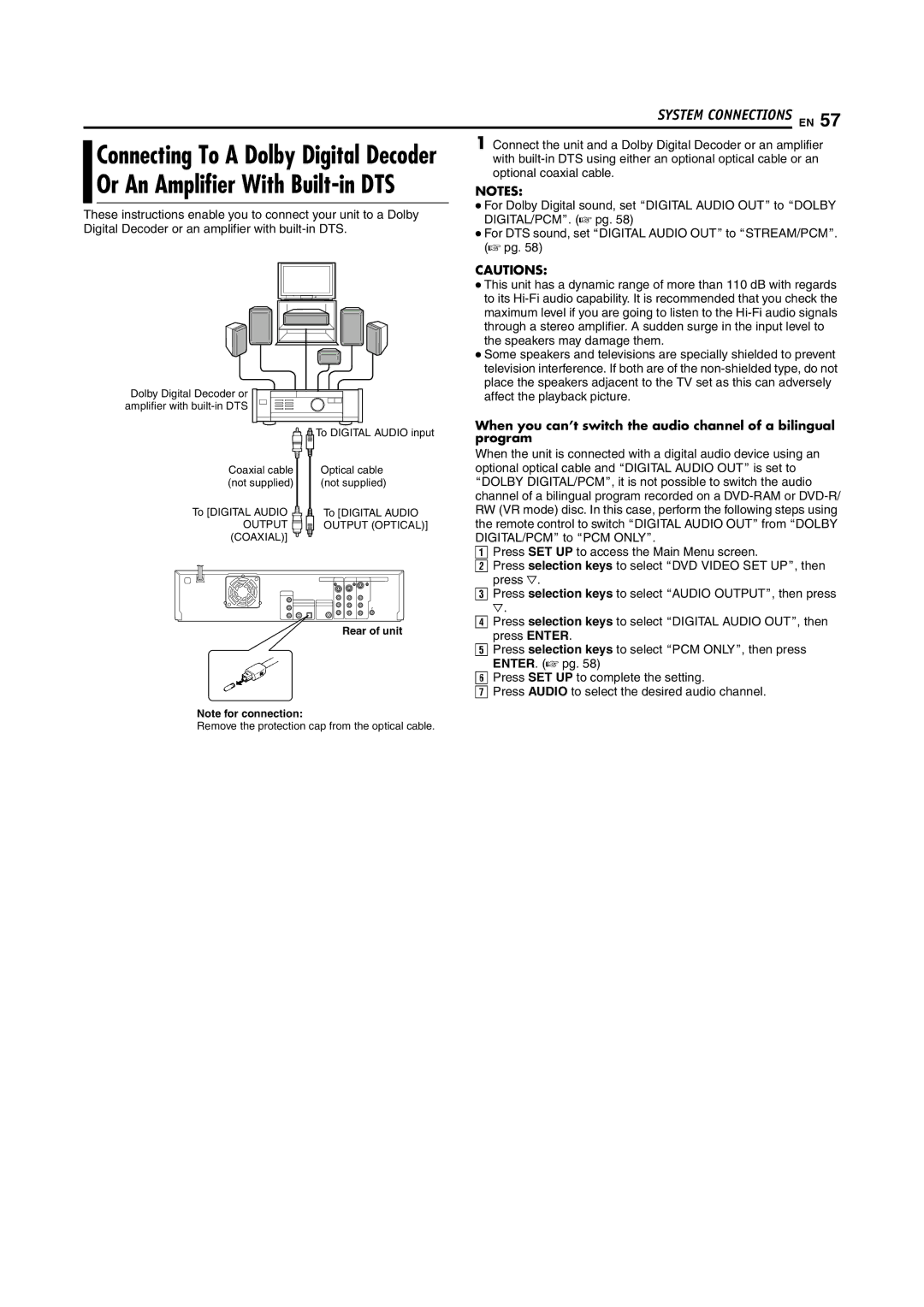 JVC SR-DVM600U manual When you can’t switch the audio channel of a bilingual, Program 