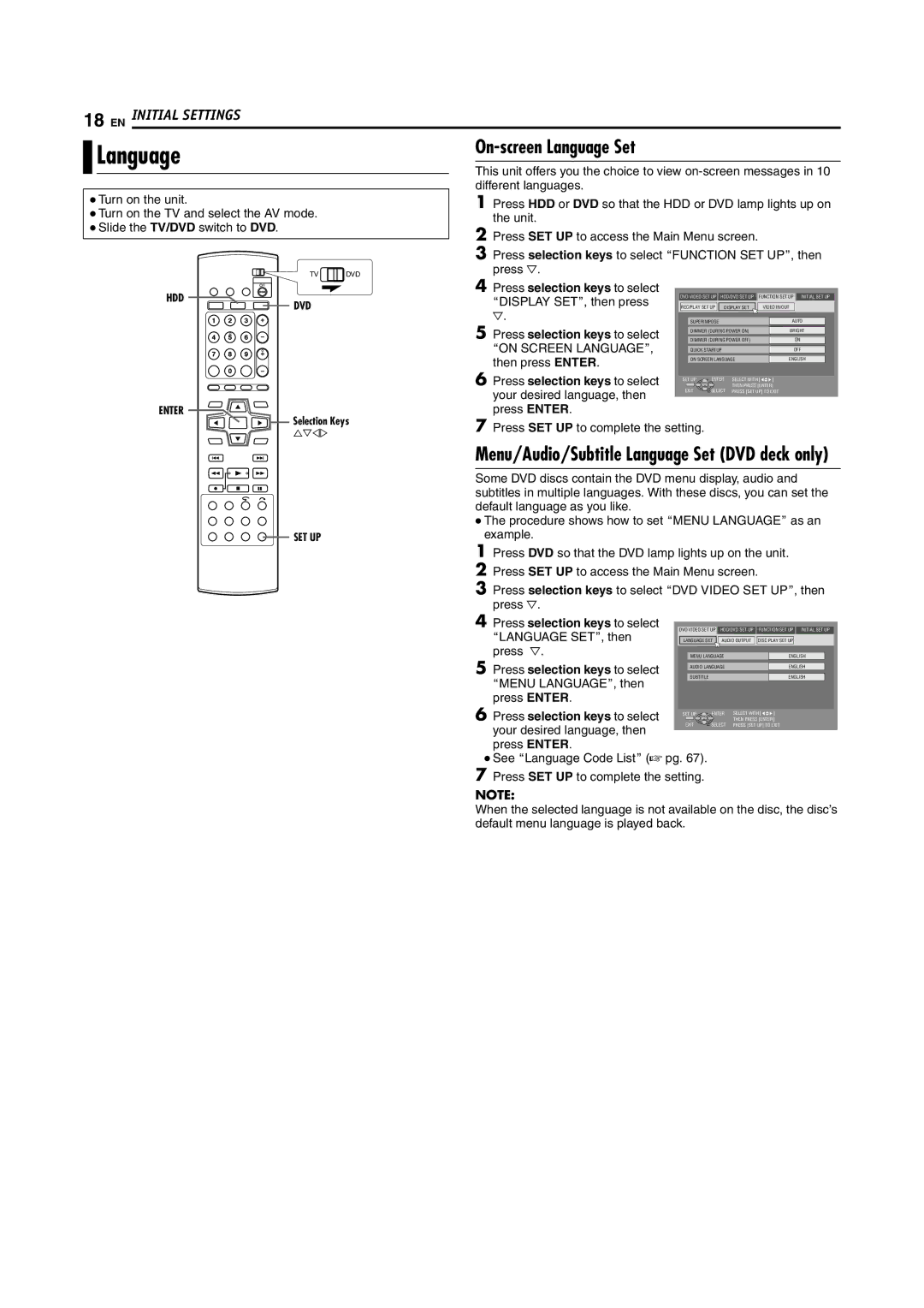 JVC SR-DVM700E manual On-screen Language Set, EN Initial Settings 