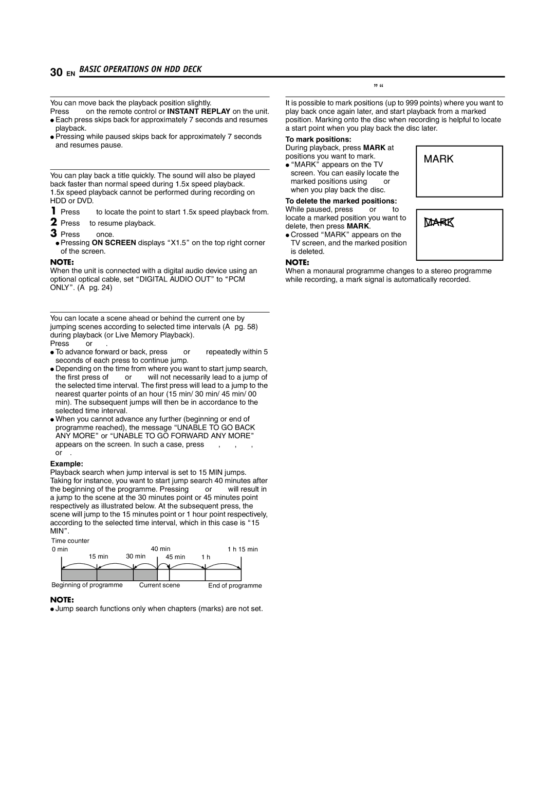 JVC SR-DVM700E manual 5x Speed Playback, EN Basic Operations on HDD Deck, Marking Positions To Play Back Again Later 