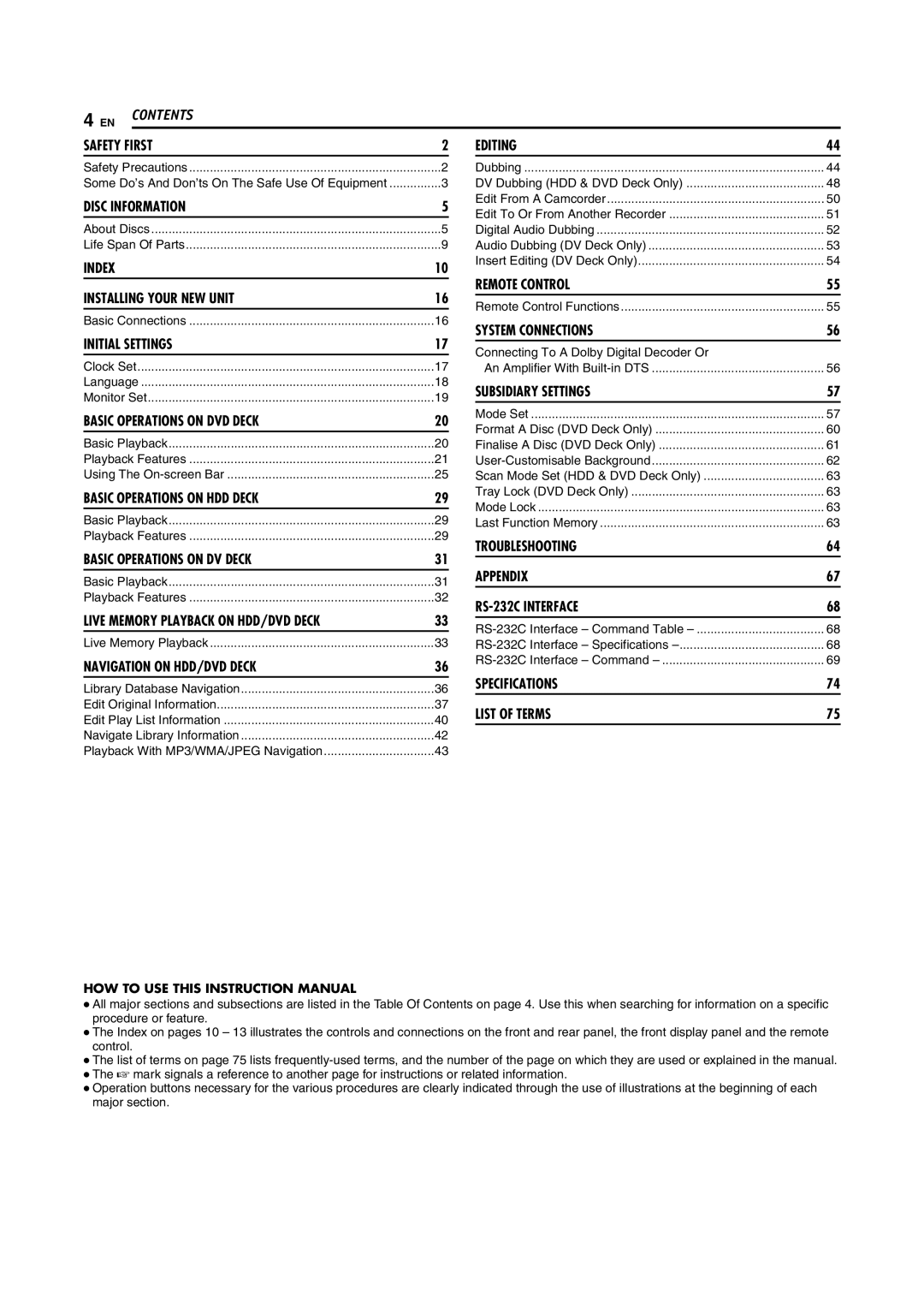 JVC SR-DVM700E manual Contents 