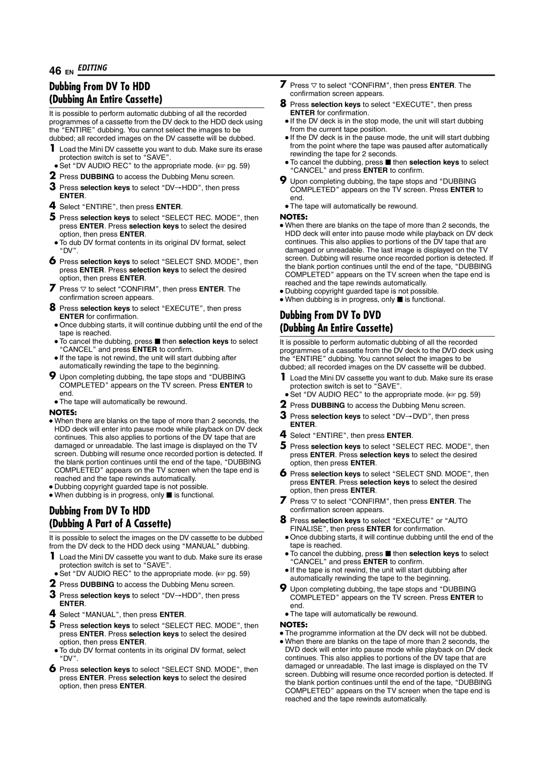 JVC SR-DVM700E manual Dubbing From DV To DVD, Dubbing An Entire Cassette, Dubbing a Part of a Cassette, Advb 