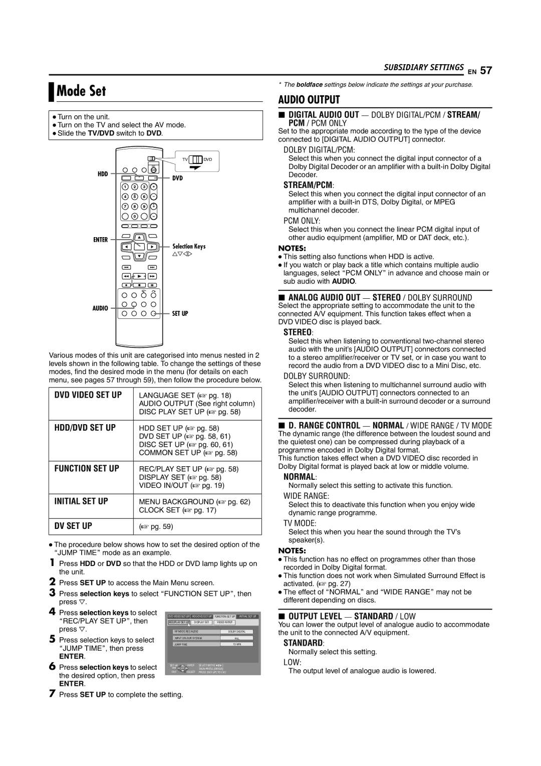 JVC SR-DVM700E manual Mode Set, Subsidiary Settings EN 