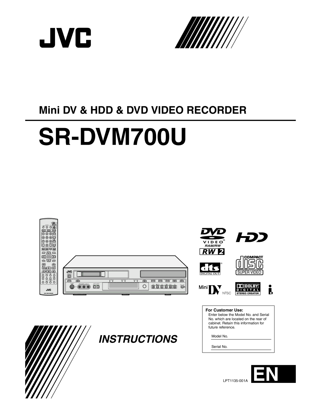 JVC SR-DVM700U manual For Customer Use 