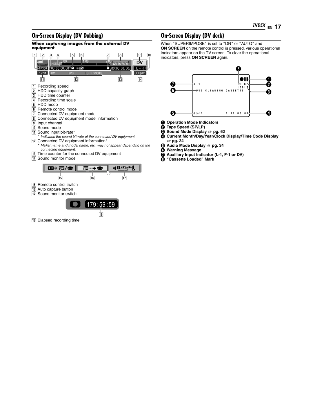 JVC SR-DVM700U manual On-Screen Display DV Dubbing, On-Screen Display DV deck, Connected DV equipment information 