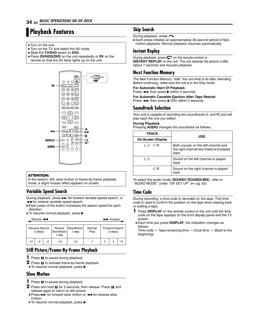 JVC SR-DVM700U manual Next Function Memory, Soundtrack Selection, Time Code, For Automatic Start Of Playback 