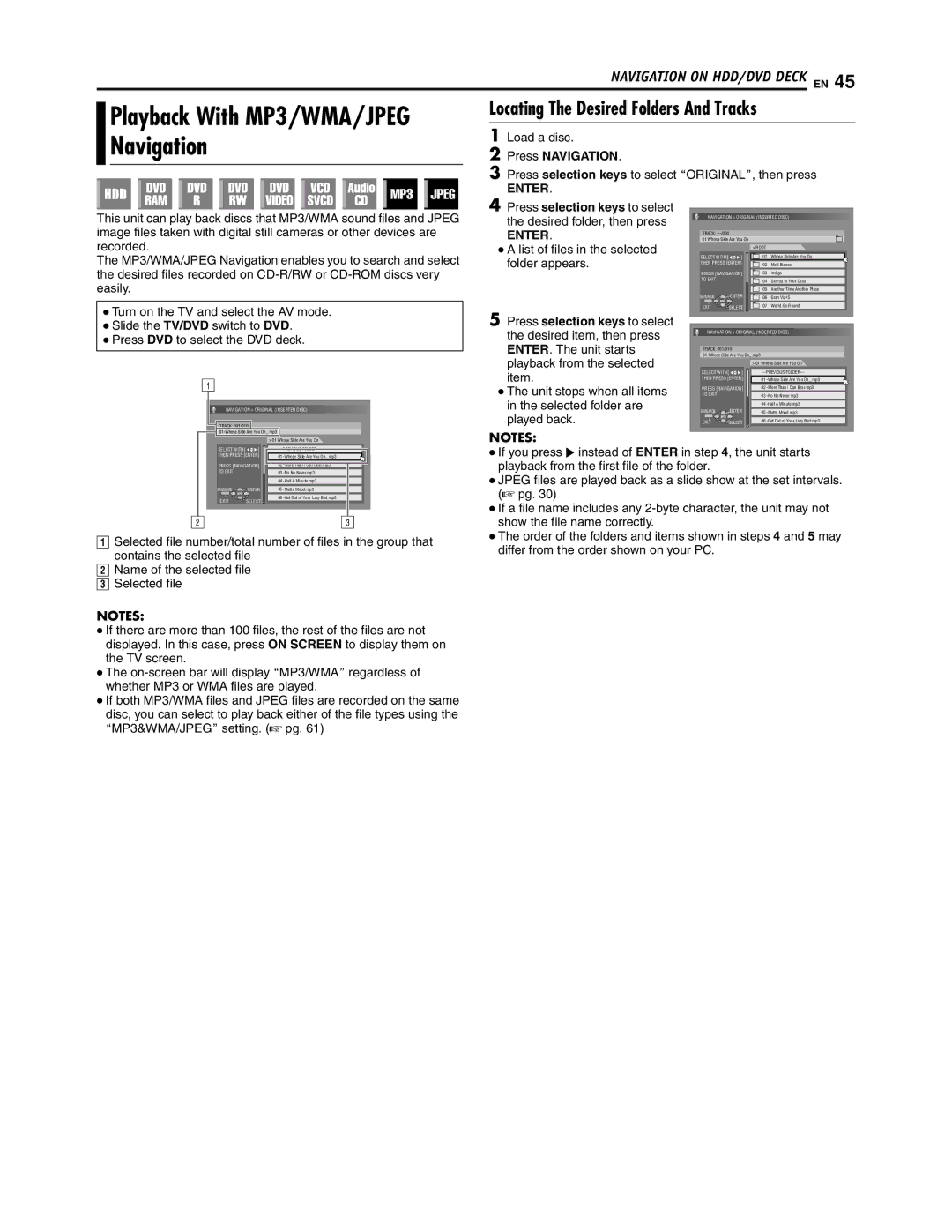 JVC SR-DVM700U manual Locating The Desired Folders And Tracks, Press Navigation 