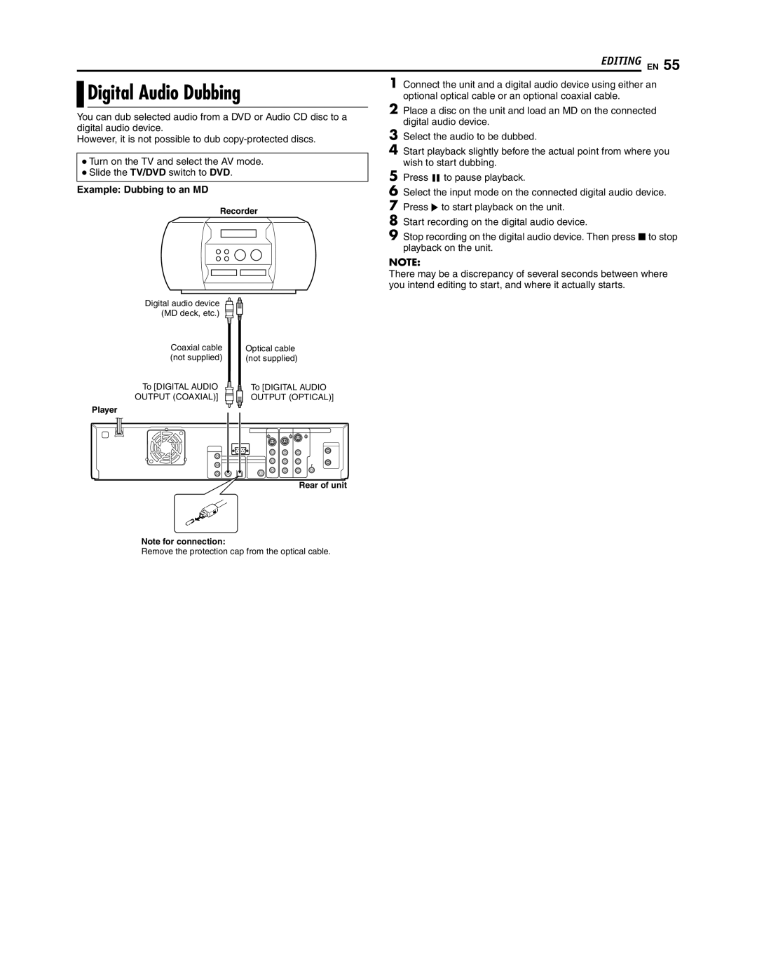 JVC SR-DVM700U manual Digital Audio Dubbing, Example Dubbing to an MD 