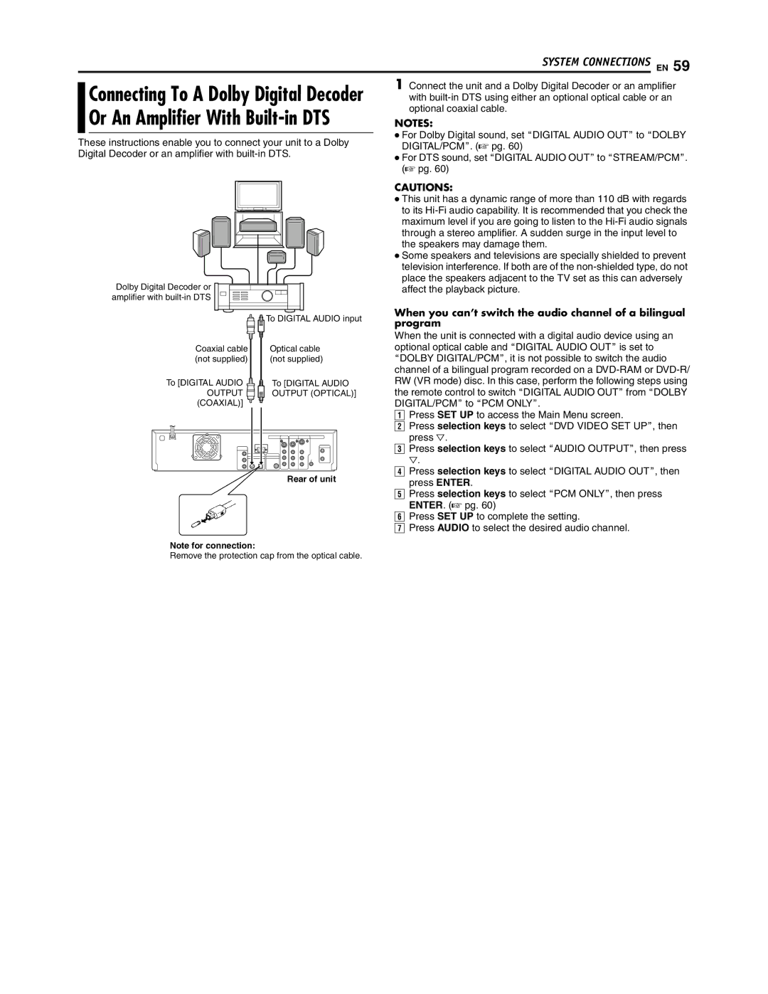 JVC SR-DVM700U manual When you can’t switch the audio channel of a bilingual, Program 