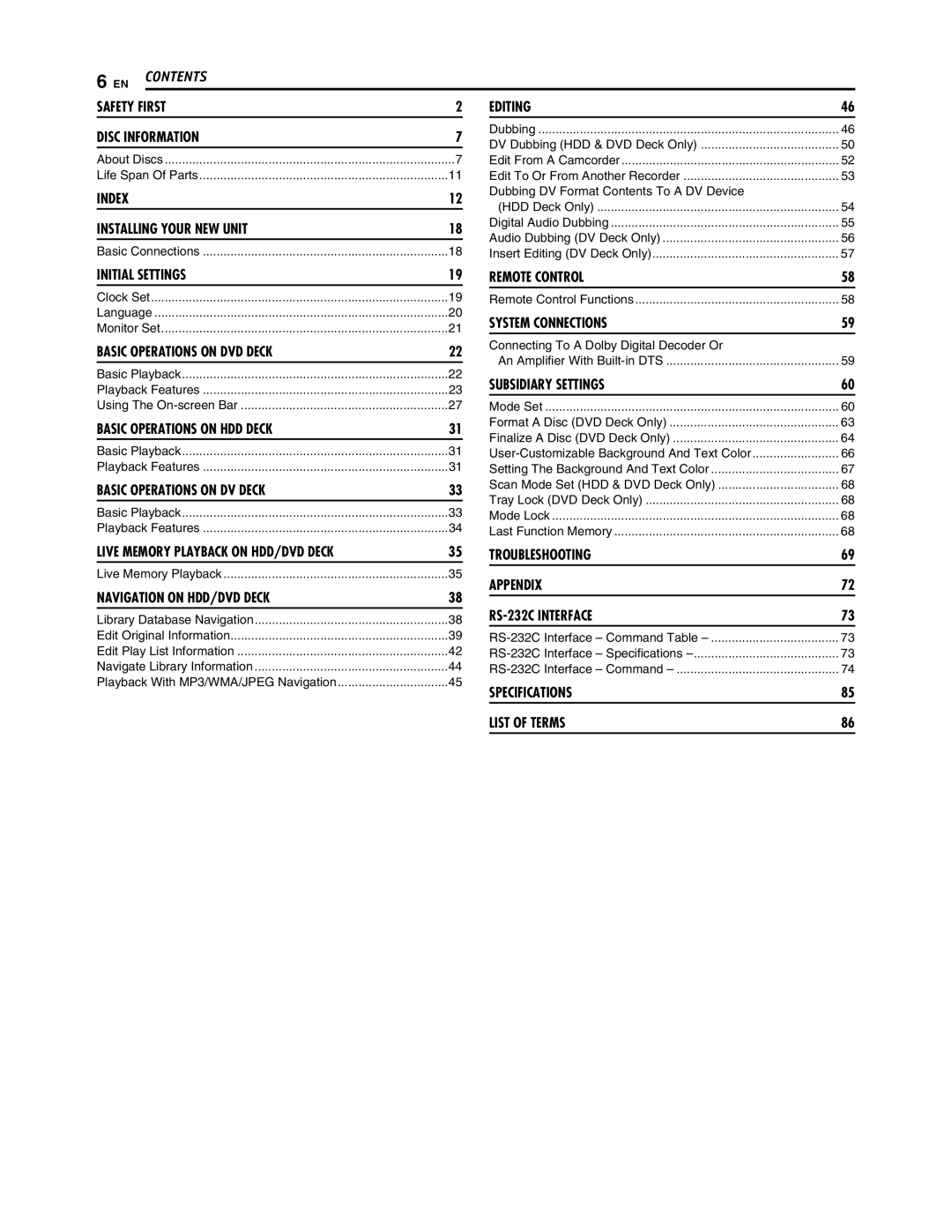 JVC SR-DVM700U manual Contents 