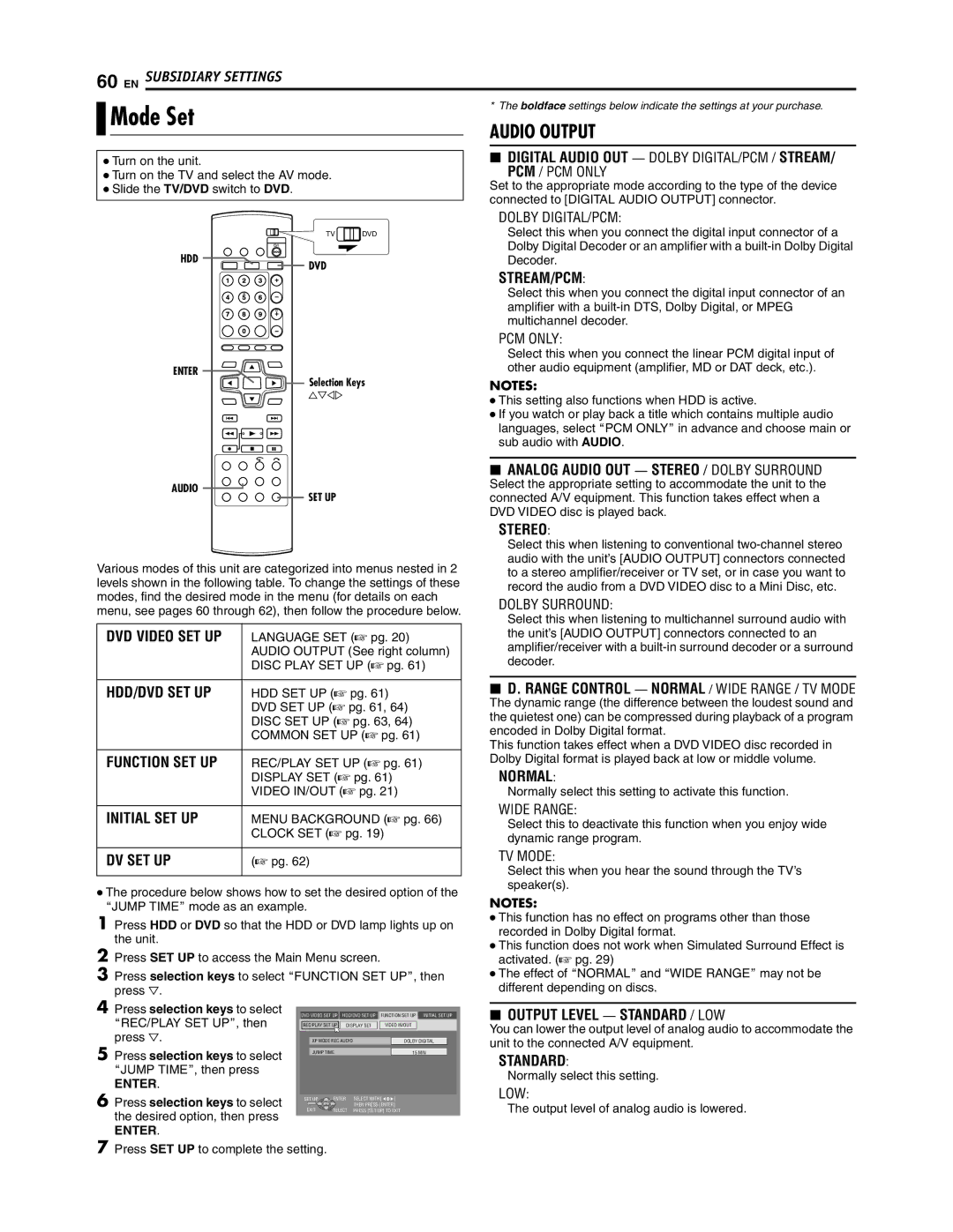 JVC SR-DVM700U manual Mode Set 