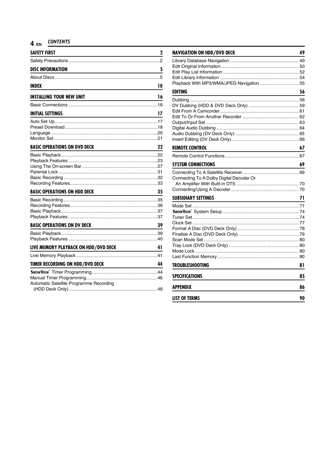 JVC SR-DVM70EU manual Contents 