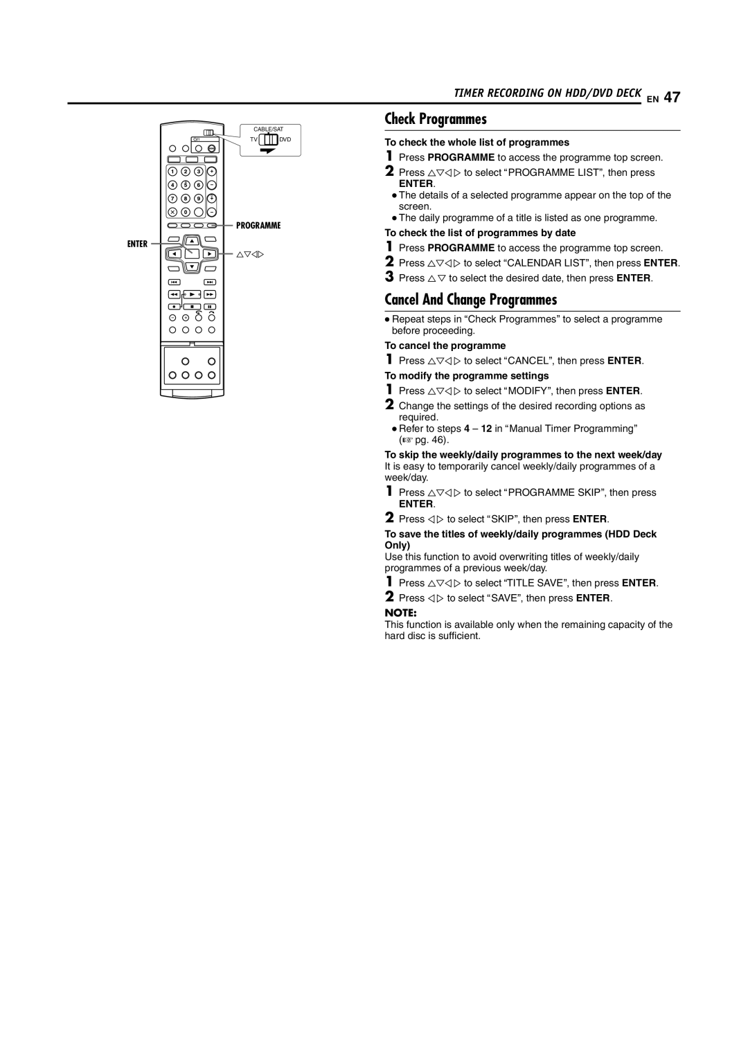 JVC SR-DVM70EU manual Check Programmes, Cancel And Change Programmes 