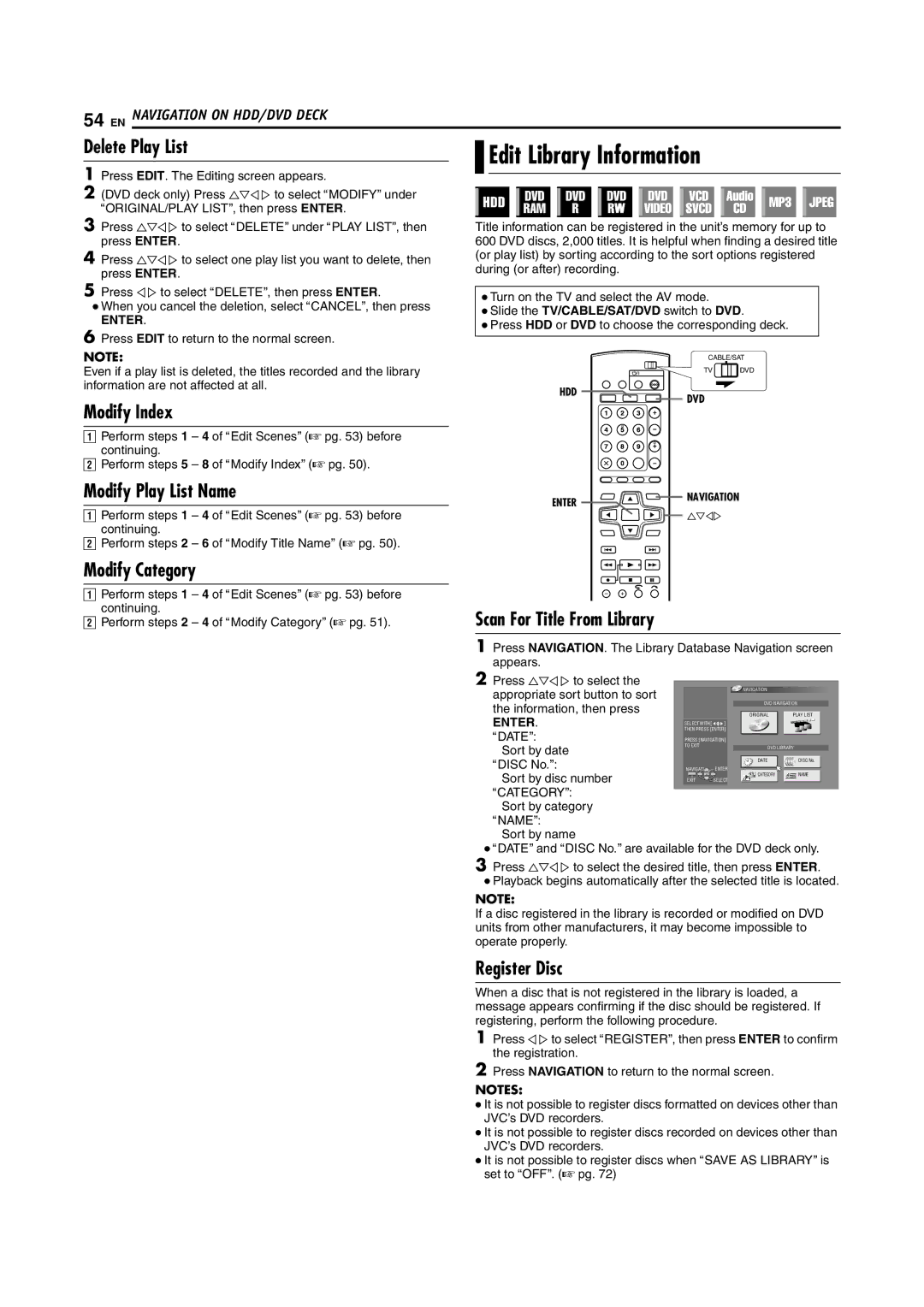 JVC SR-DVM70EU manual Edit Library Information 