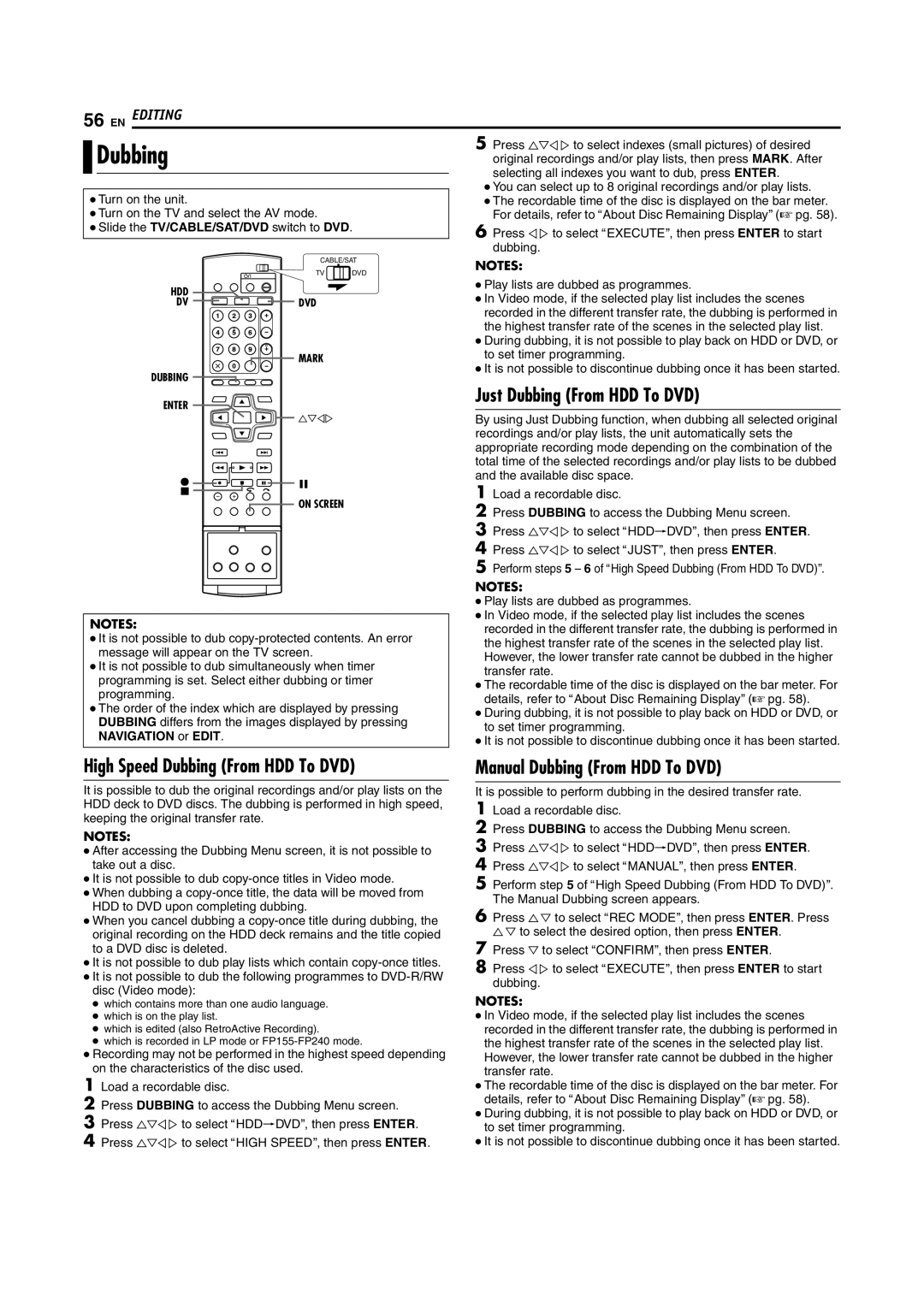 JVC SR-DVM70EU manual Just Dubbing From HDD To DVD, High Speed Dubbing From HDD To DVD, Manual Dubbing From HDD To DVD 