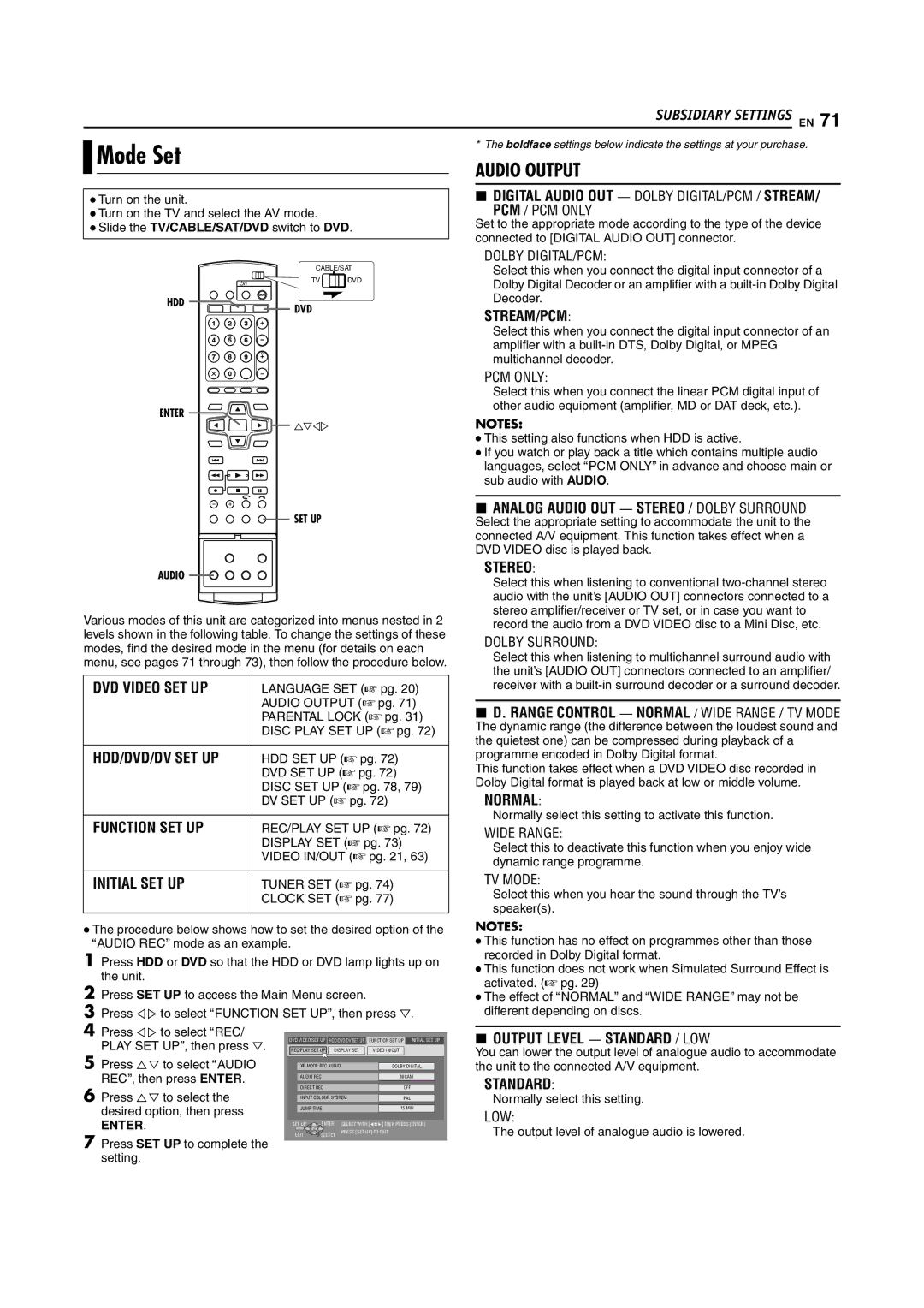 JVC SR-DVM70EU manual Mode Set 