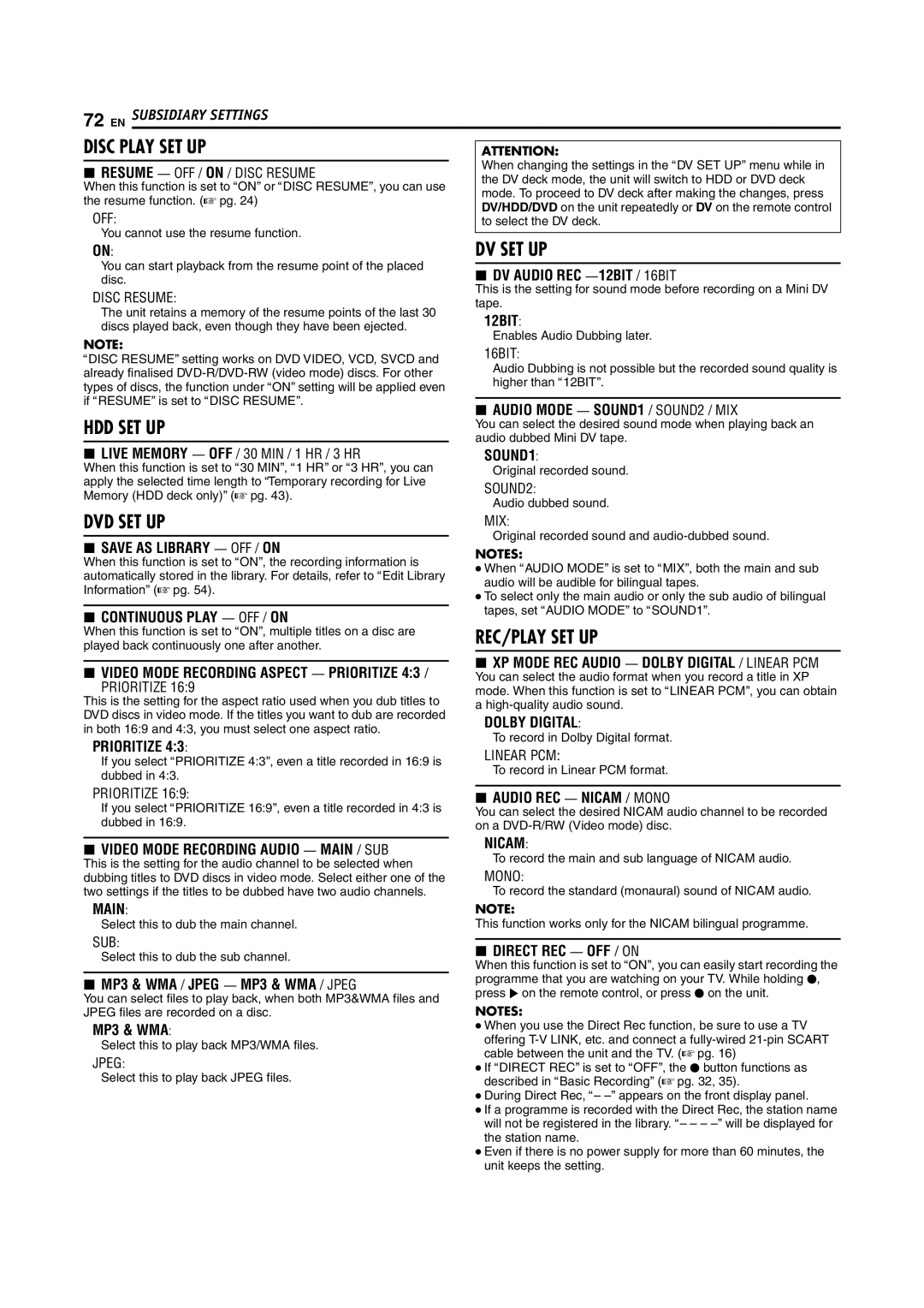 JVC SR-DVM70EU When changing the settings in the ADV SET UPB menu while, To select the DV deck, Original recorded sound 