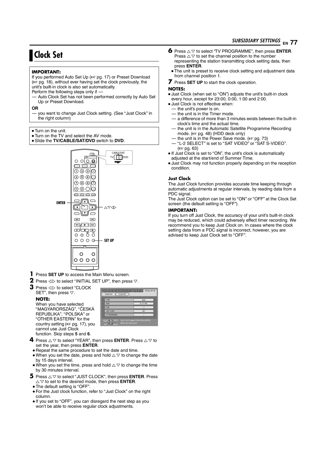 JVC SR-DVM70EU manual Clock Set, Just Clock 