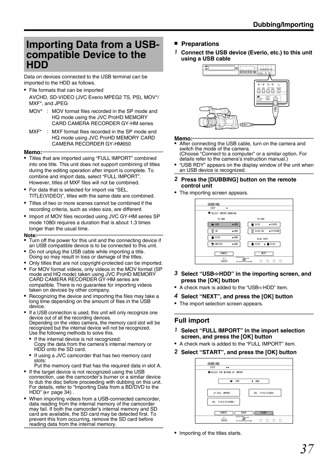 JVC SR-HD1700US/SR-HD1350US/ SR-HD1700EU/SR-HD1350EU/ SR-HD1700ER/SR-HD1700AG manual HQ mode using the JVC ProHD Memory 