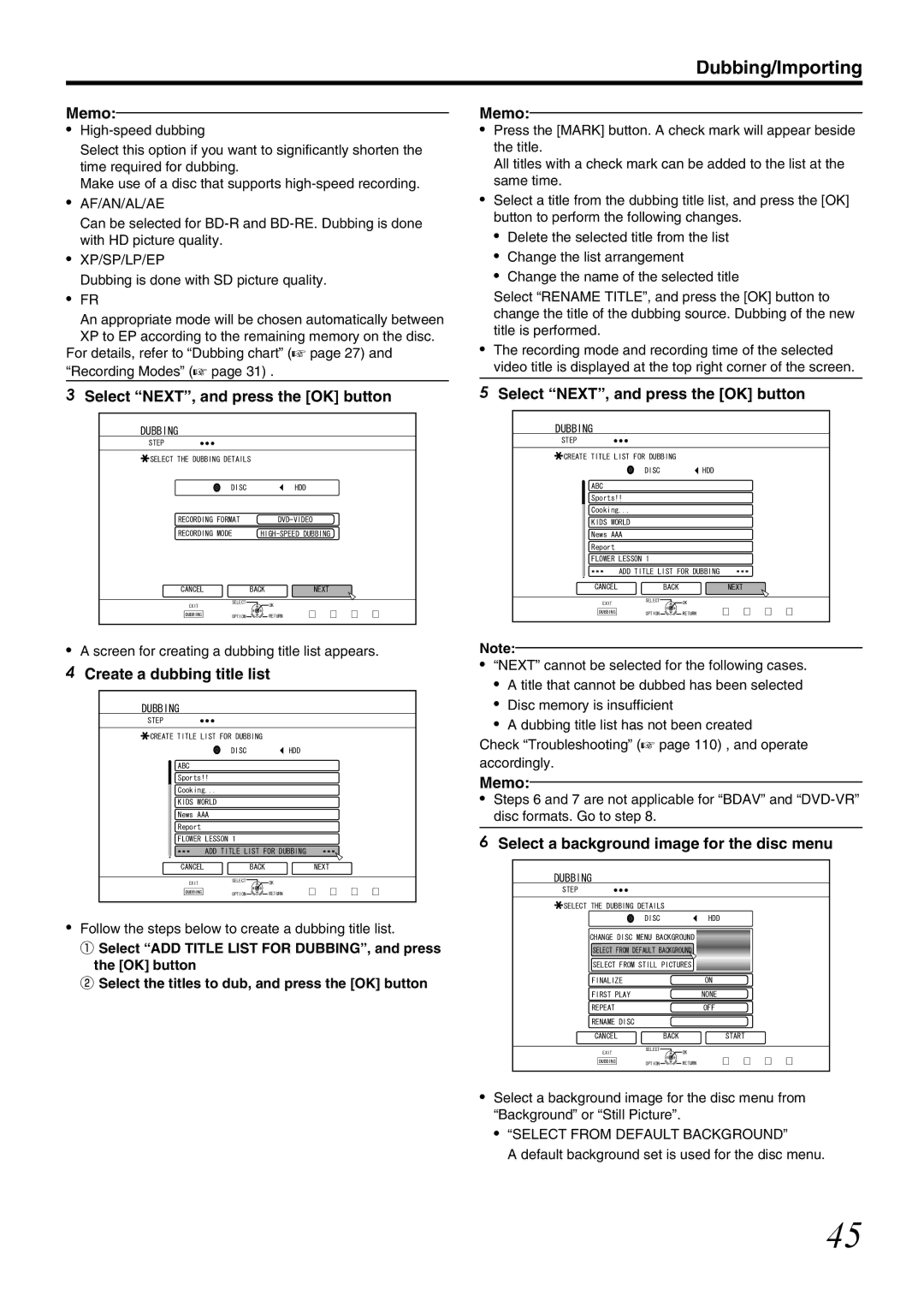 JVC SR-HD1700US/SR-HD1350US/ SR-HD1700EU/SR-HD1350EU/ SR-HD1700ER/SR-HD1700AG manual Create a dubbing title list 