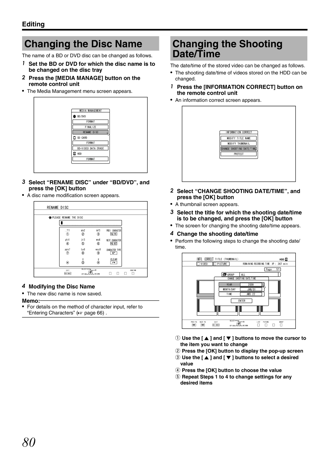 JVC SR-HD1700US/SR-HD1350US/ SR-HD1700EU/SR-HD1350EU/ SR-HD1700ER/SR-HD1700AG manual Changing the Disc Name 