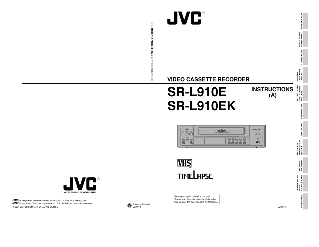 JVC SR-L910EK appendix Victor Company of JAPAN, Limited, LLT0014-001A-H, RS-232C 