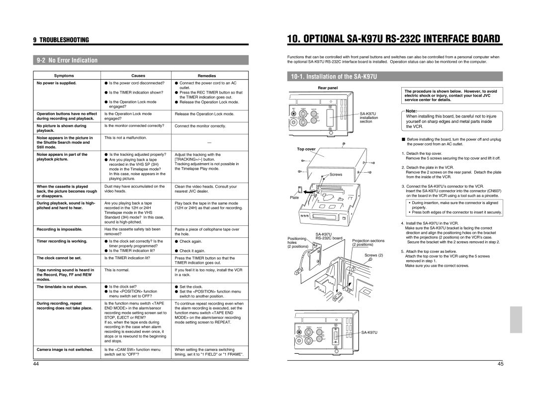 JVC SR-L910EK appendix Troubleshooting, No Error Indication 