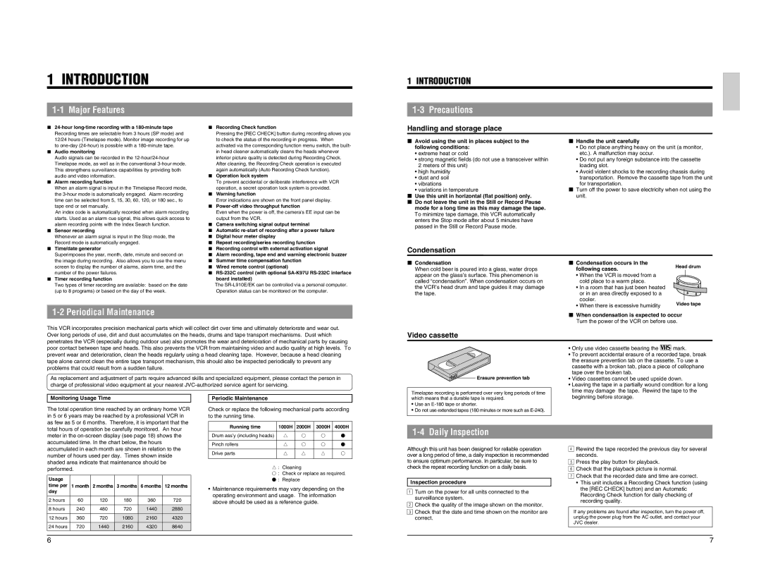 JVC SR-L910EK appendix Introduction, Major Features, Periodical Maintenance 