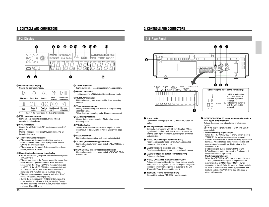 JVC SR-L910EK appendix Rear Panel, Mark in the Rec/Pause mode is shown in red, Tape counter/time indication 